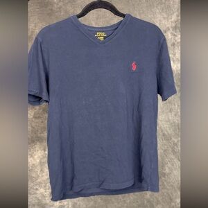 Polo Ralph Lauren Navy V Neck T Shirt Red Pony Logo Men’s Medium